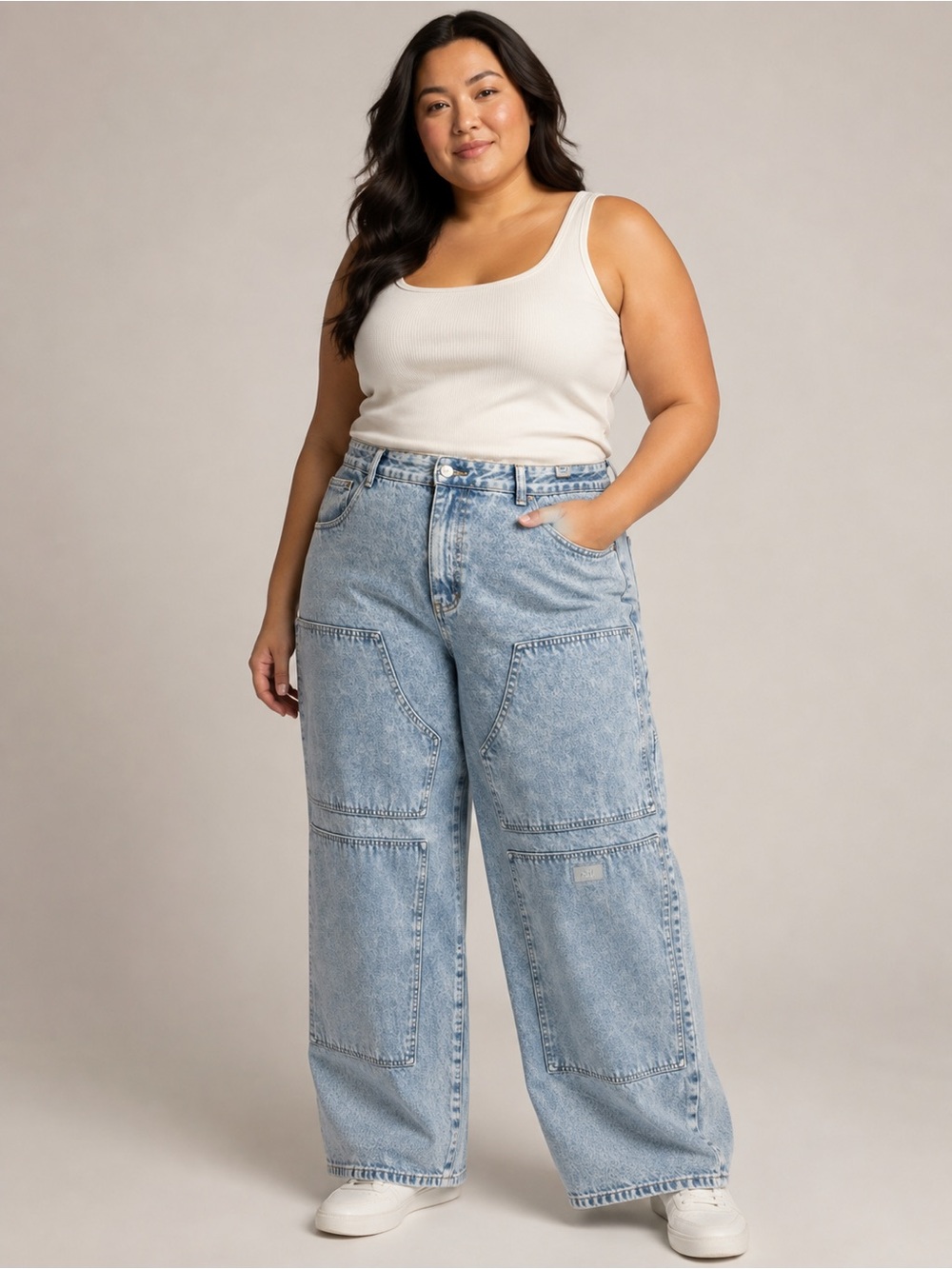 Sumwon Wide Leg Utility Patch Jeans | XL